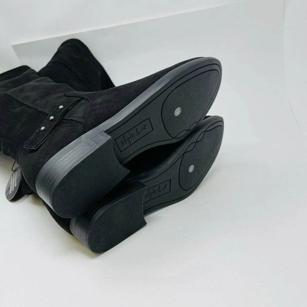 New Style & Co. Womens Lessah Vegan Closed Toe Over Knee‎ Black 6.5M Stud NIB